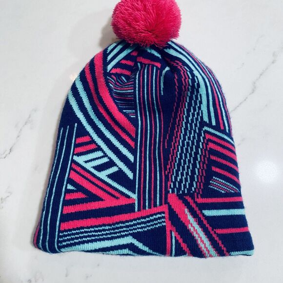 The North Face Girls M Beanie Hat Fleece Lined Pom Fuchsia Pink Bright Snow Ski - Picture 6 of 7
